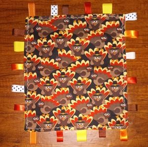 Beautiful handcrafted sensory taggy taggie Thanksgiving turkey material ribbon